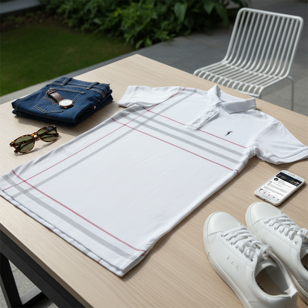 Camiseta polo blanca de rayas Carpenter 