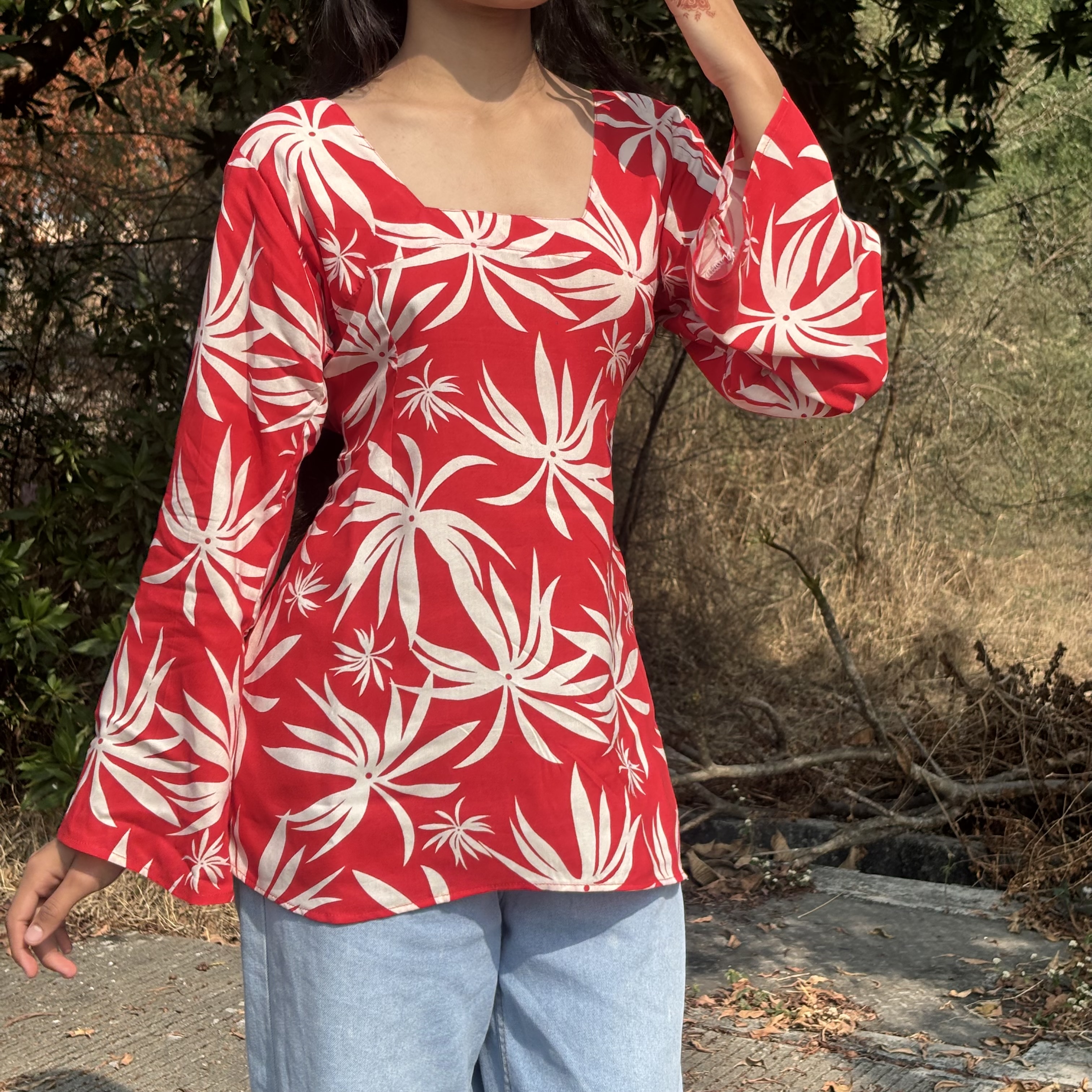 Red Floral Print Kurta 