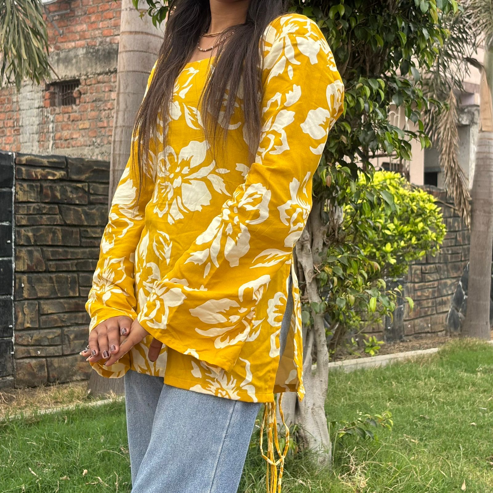 Yellow short kurti for girls