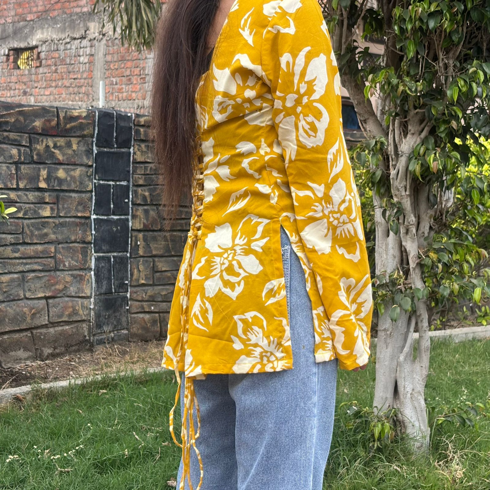 Yellow short kurti for girls