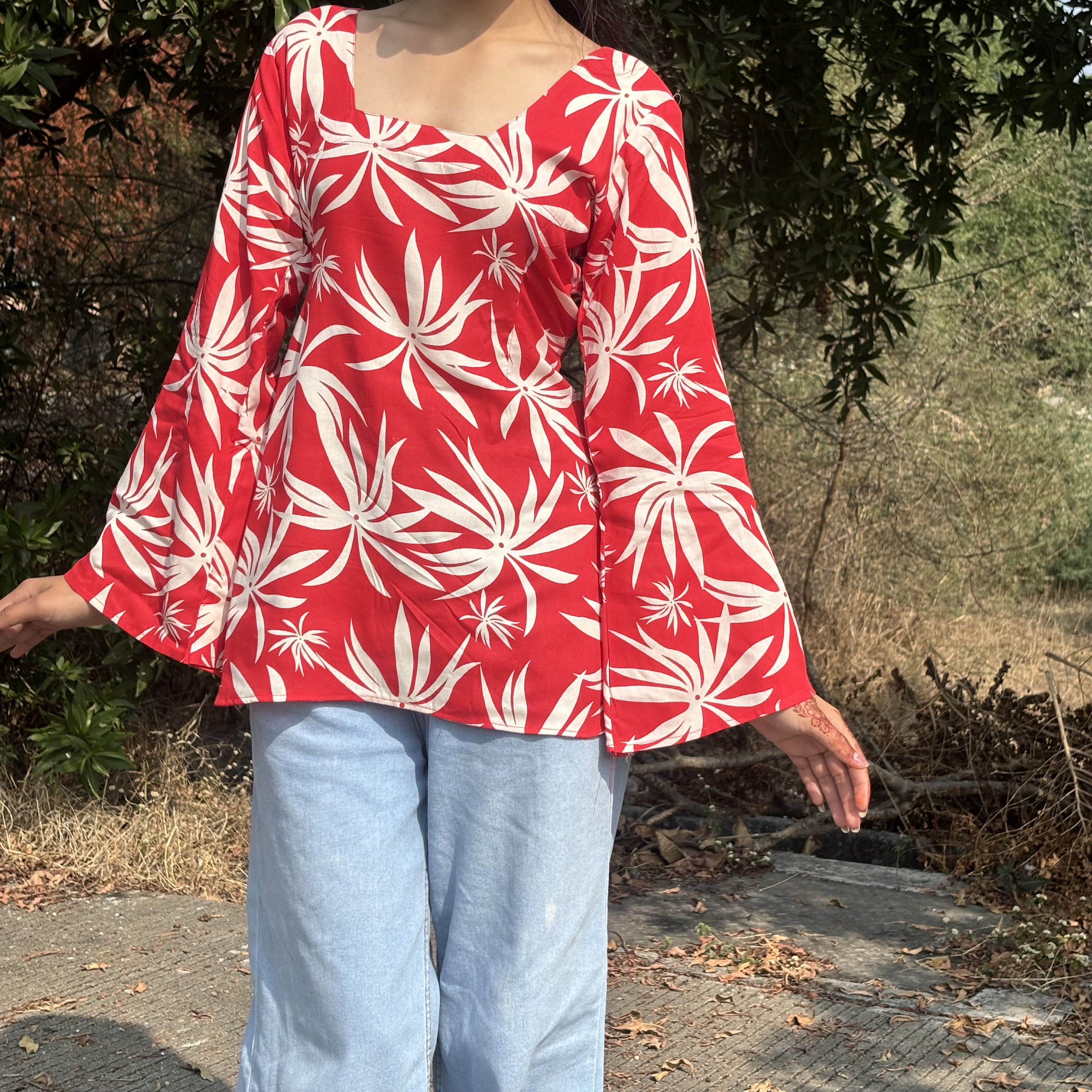 Red Floral Print Kurta 