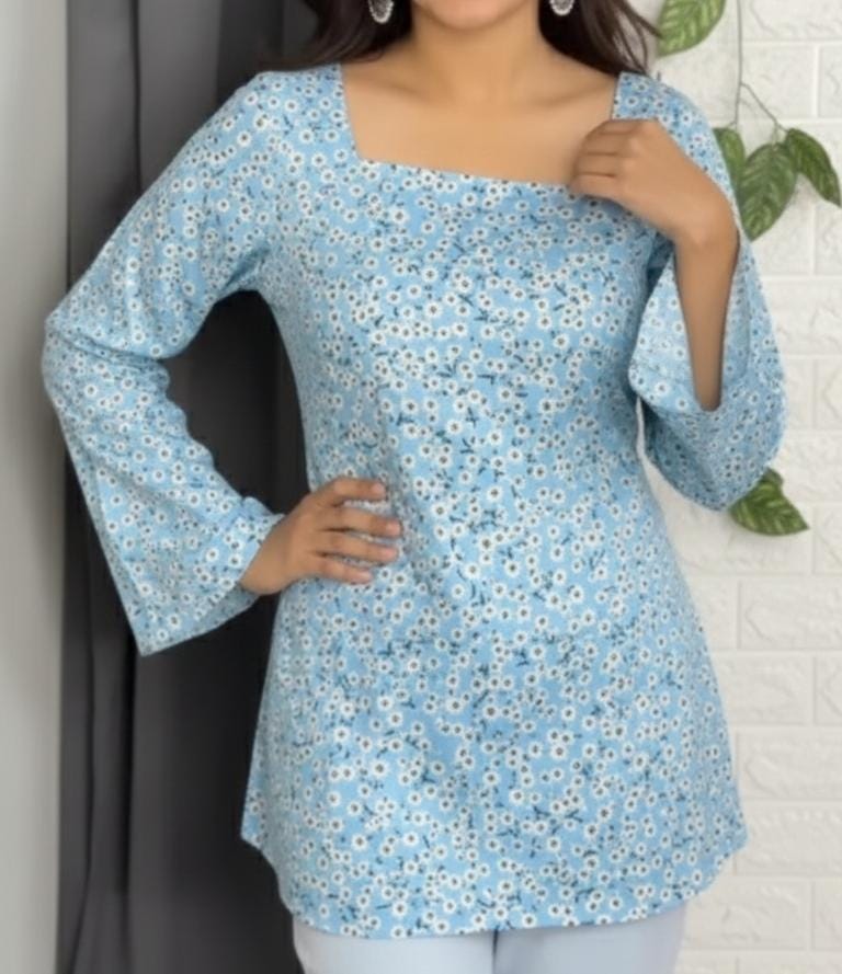 Blue Floral Printed Kurti