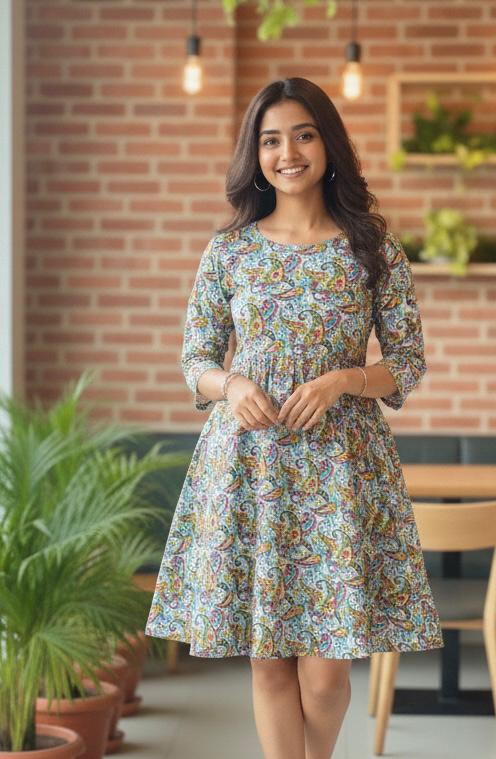 Floral Print A-Line Kurti ( Cotton )