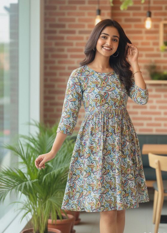 Floral Print A-Line Kurti ( Cotton )