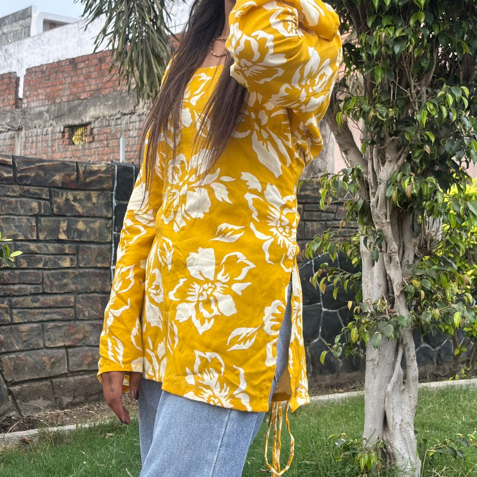 Yellow short kurti for girls