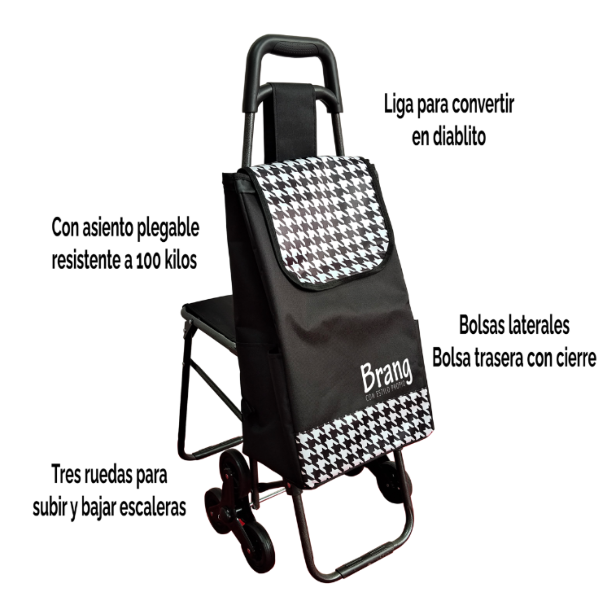 Carro de mandado para compras con silla Negro