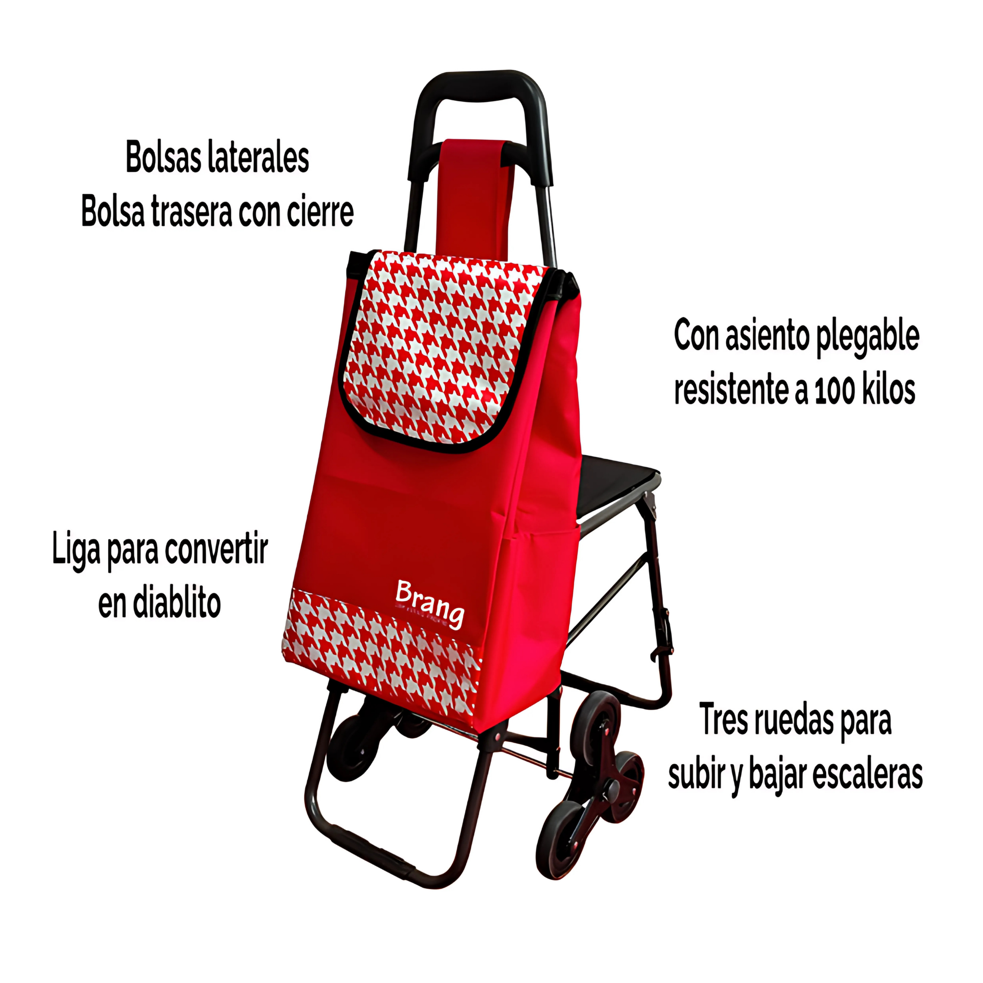 Carro de mandado para compras con silla Rojo