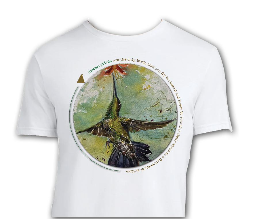 White T-shirt with Hummingbird Print