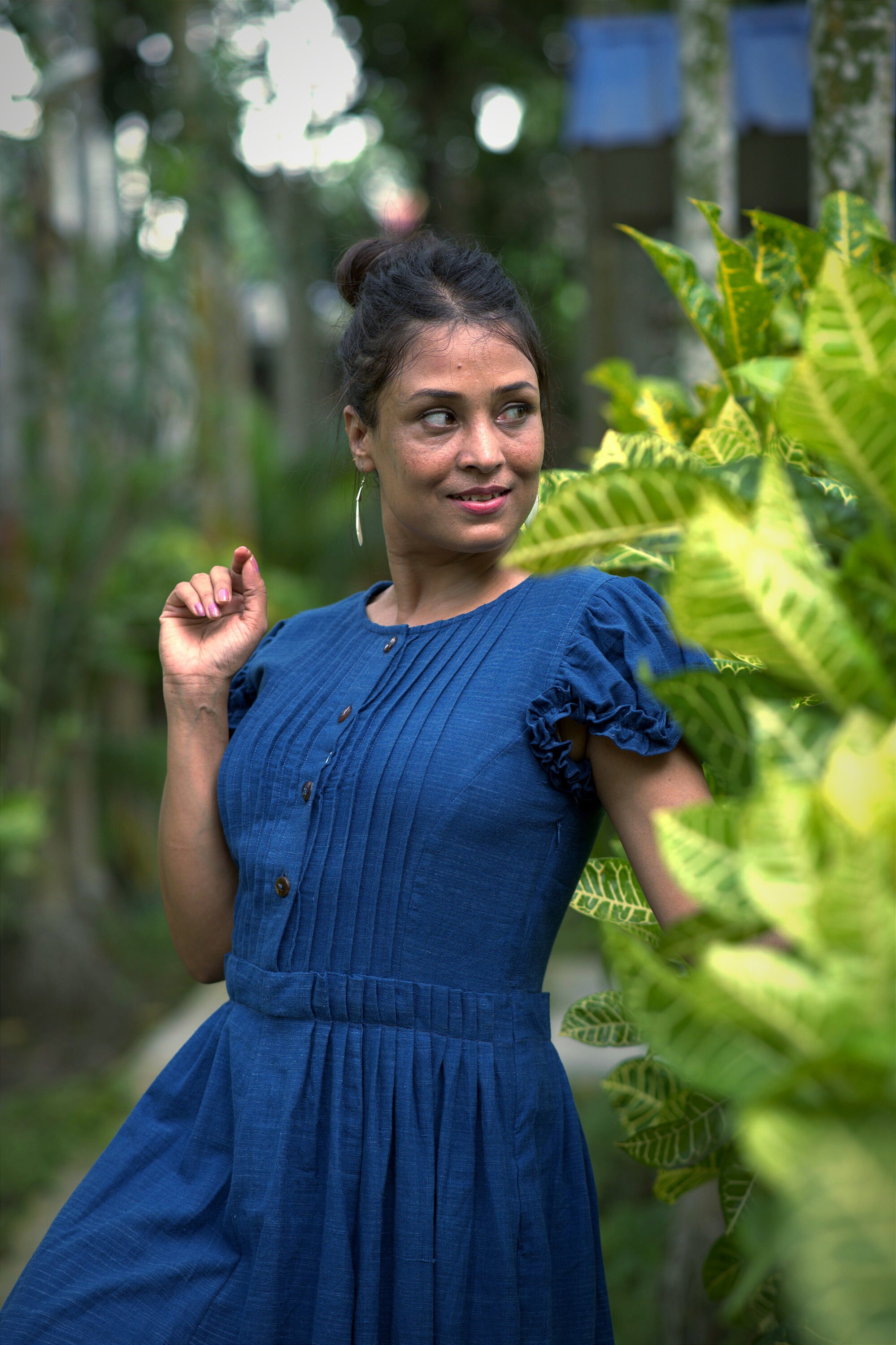 DAMSEL'S JOY - Puff Sleeved,Front Button Ruffle Designer Indo Western Flared  Cotton Dress.  Casual Wear / Summer Dress / Party Wear