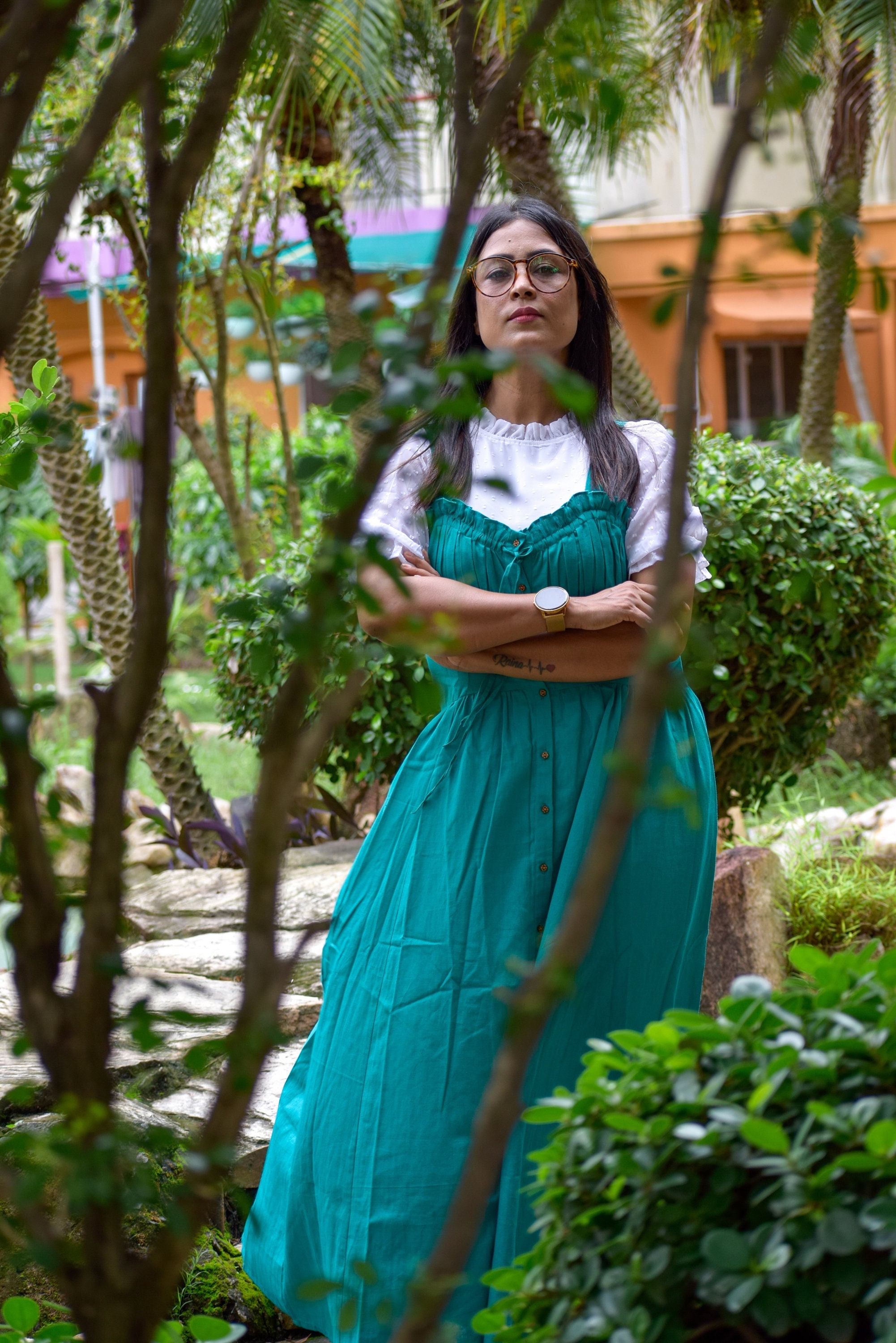 INAMORATA’S TALE ~ Front Lace & Buttoned Suspender Maxi Dress in handwoven Cotton / Summer Dress / Party Wear