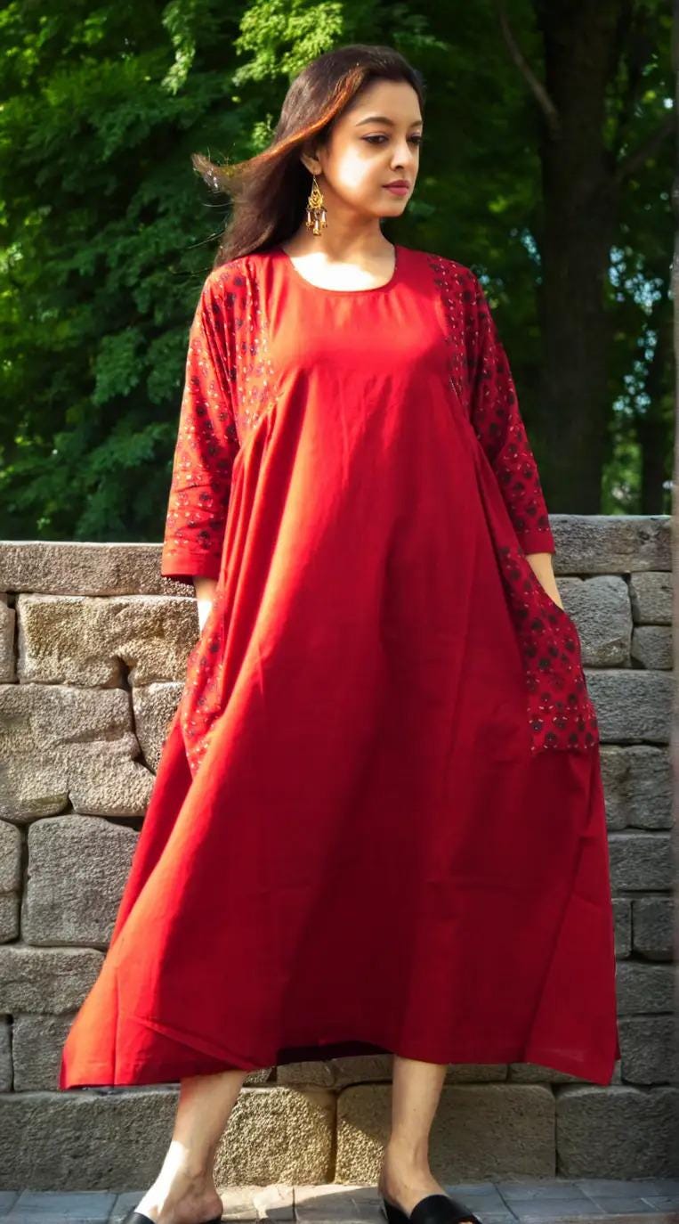 ZENICA - Casual fit, A Line One-Piece Free Flow Dress with Three Quarter Sleeves and Boat Neck,perfect Dress for a beautiful vacation. .