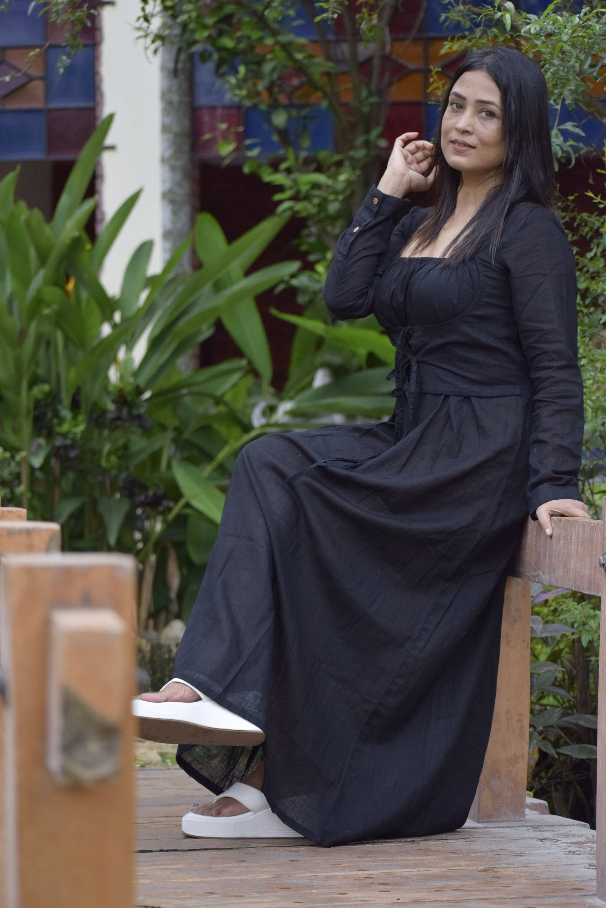 DERVISH DREAM II ~ Layered Corset Shape Maxi Dress/Handmade Designer Indo Western Flared Cotton Casual Wear / Summer Dress / Party Wear.