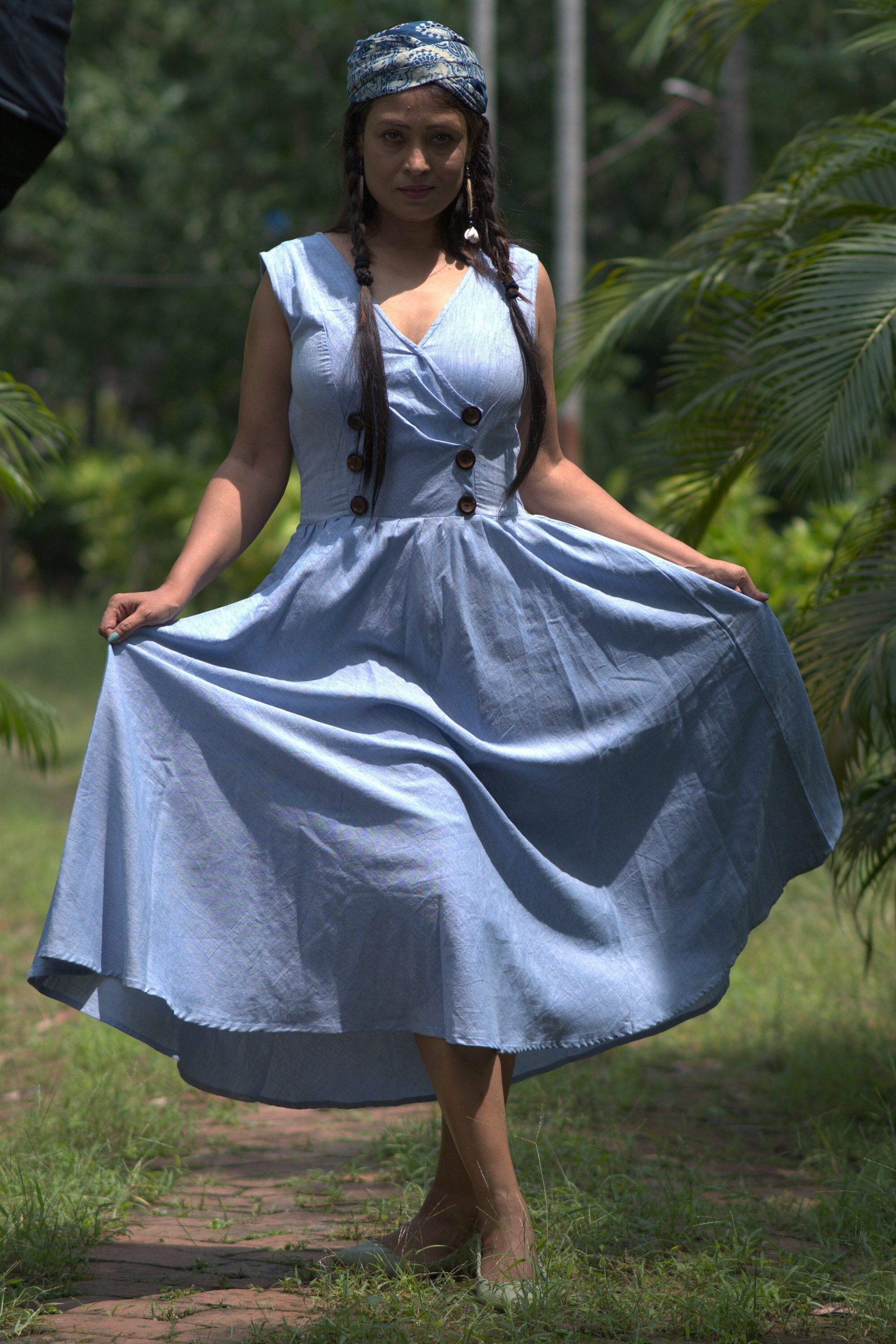 MERMAID'S QUEST ~ Double Breasted Midi Tank Cotton linen Casual Wear / Summer Dress / Party Wear for every occasion.
