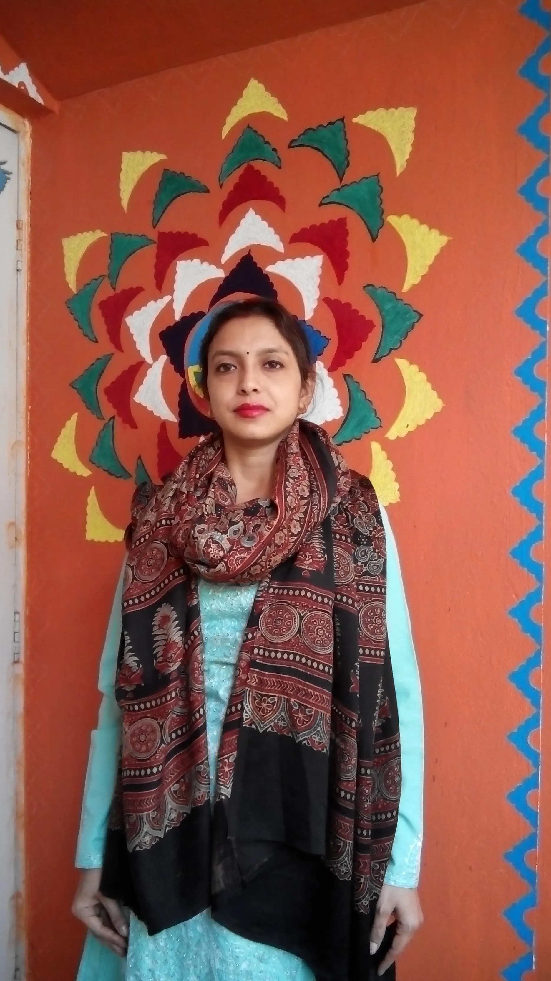 Gulfaam- Rust Brown & Black Ajrakh-printed Premium Modal Silk Dupatta --Sustainably Fashionable.