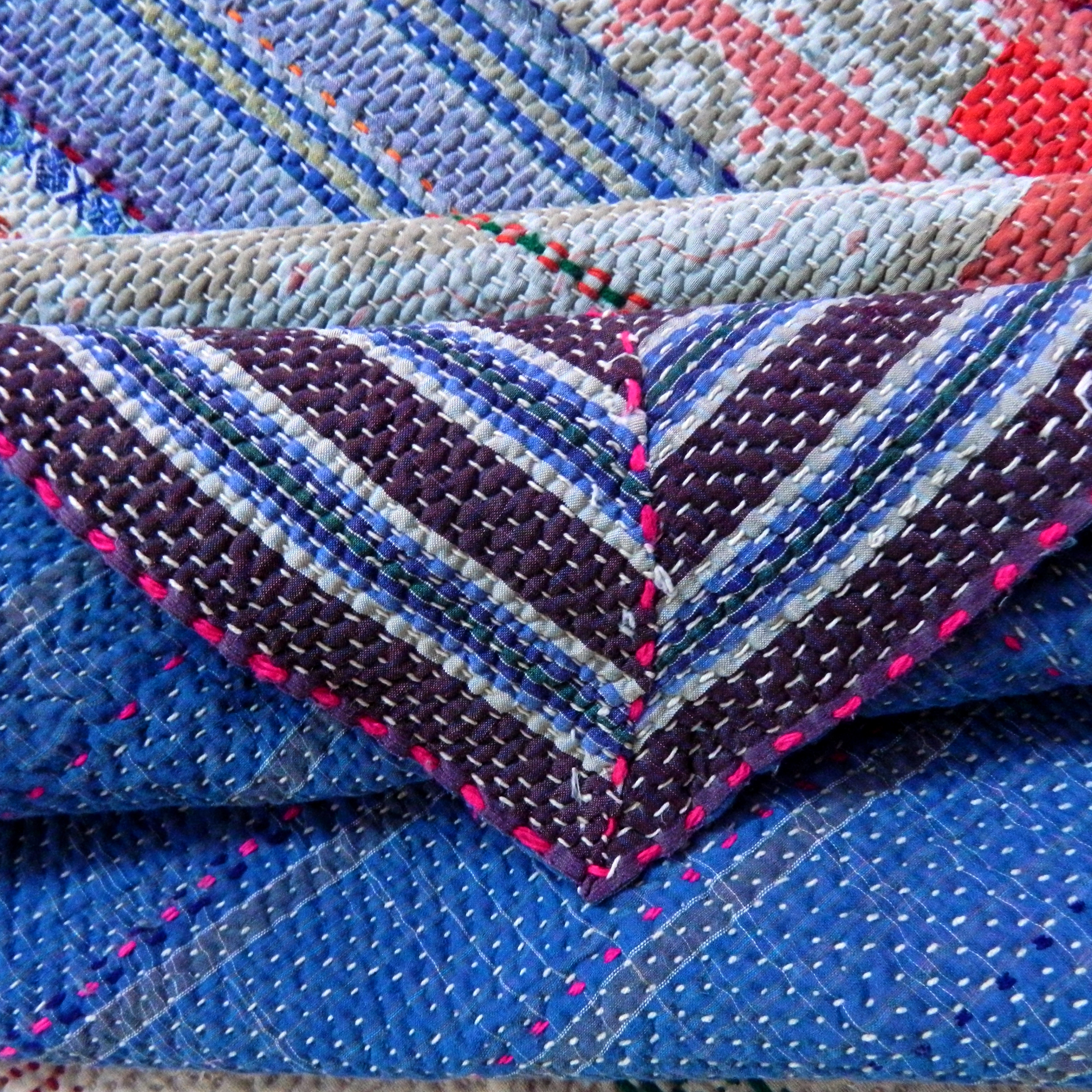 TRANQUILITY - Reversible Double Sided  Symetry Pattern Hand Stitched Kantha Quilt-[6 Layers]