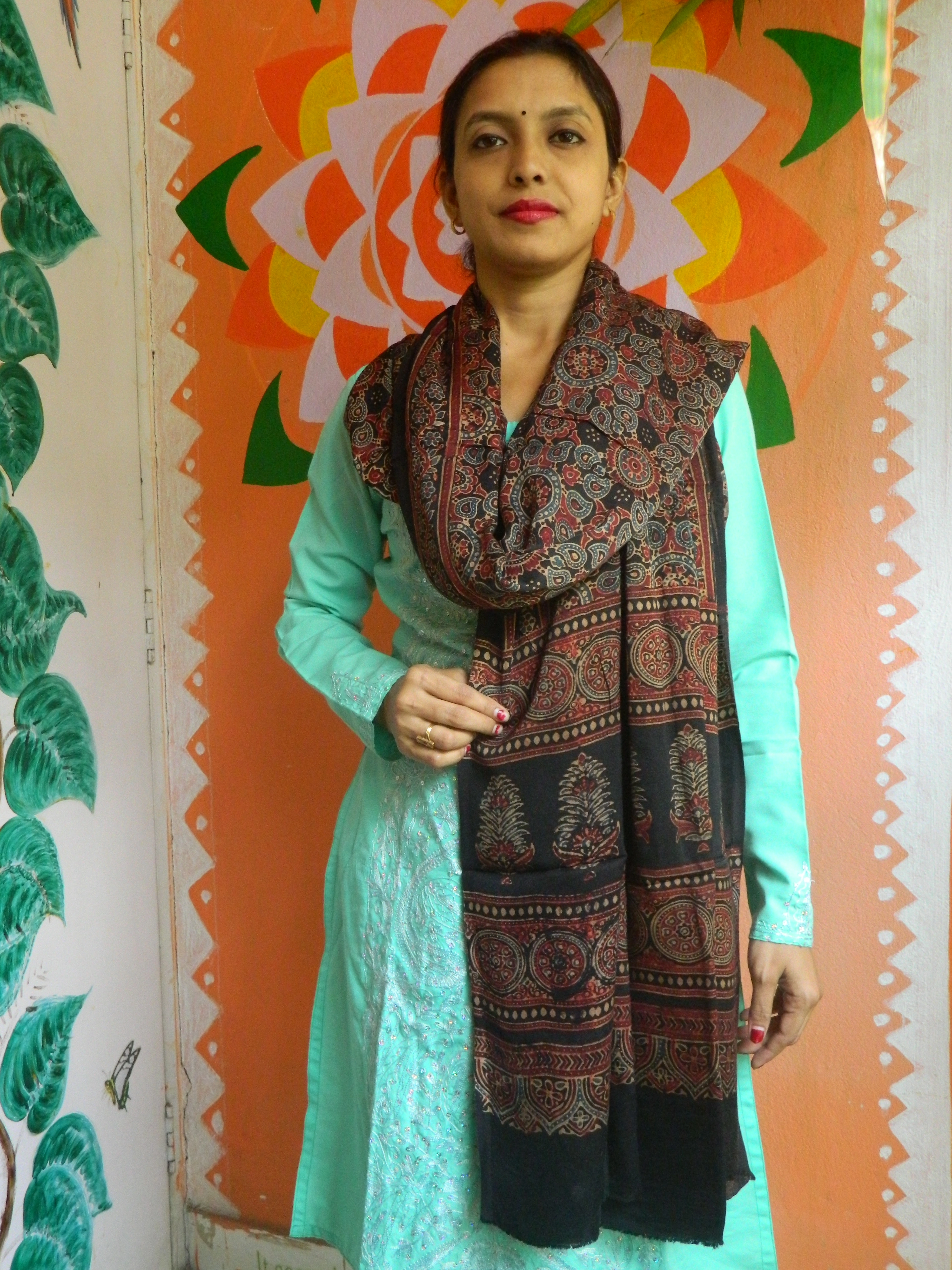 Mehfil- Rust Brown & Black Ajrakh-printed Premium Modal Silk Dupatta --Sustainably Fashionable.