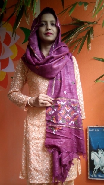 Maze Purple - Bengal Nakshi Kantha Embroidered Tussar Gicha Silk Handloom Duppatta.