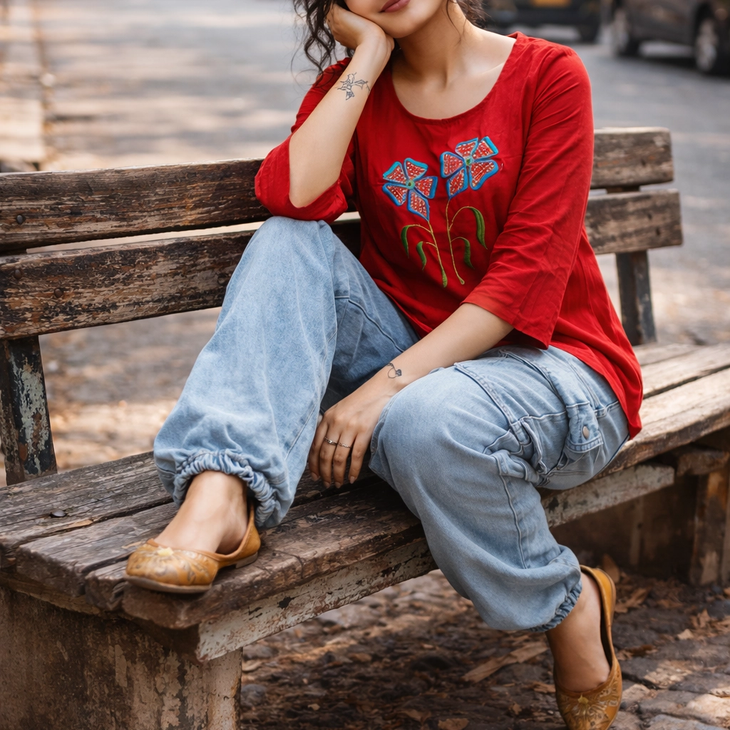 SUNNY BLISS - Peplum Hem Fitted pleated V Neck Sleeveless Top in Haze Red.