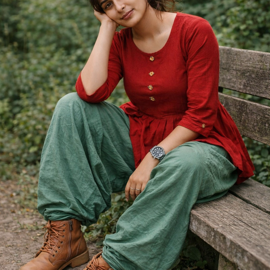 SUNNY BLISS - Peplum Hem Fitted pleated V Neck Sleeveless Top in Haze Red.