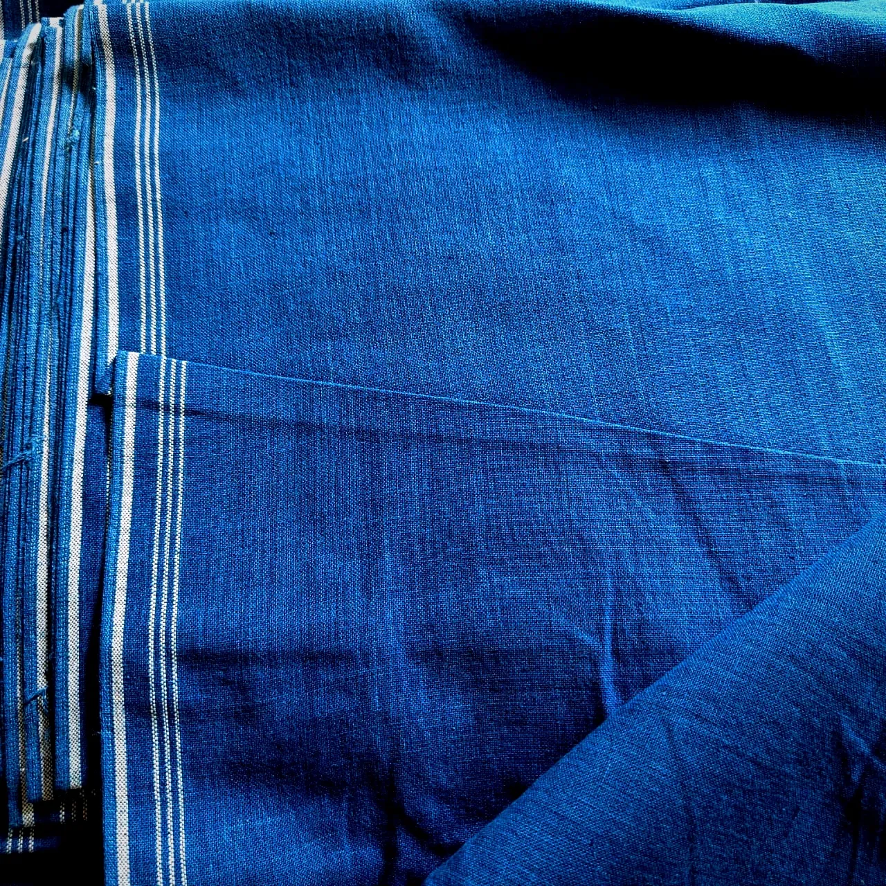 Organic Indigo Dyed Hand-Woven Solid tone Premium Cotton Fabrics - [2.5Mtrs]