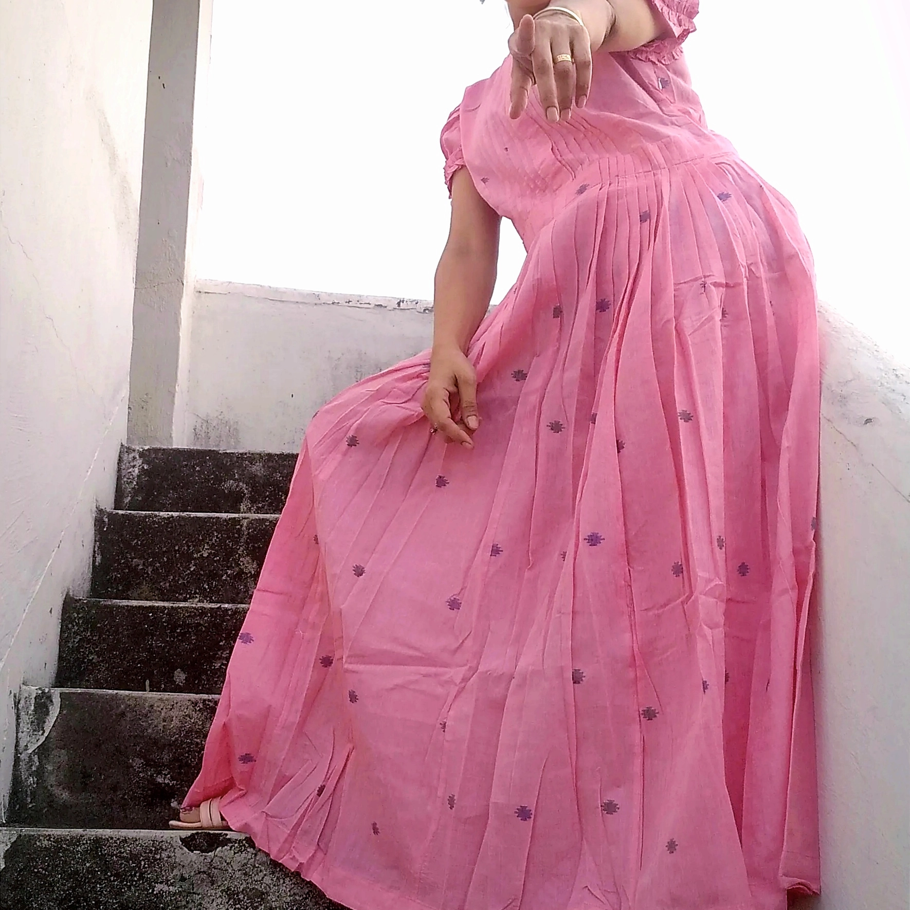 DAMSEL'S JOY II - Puff Ruffle Sleeved,Front Buttoned Indo Western Flared Summer Dress.