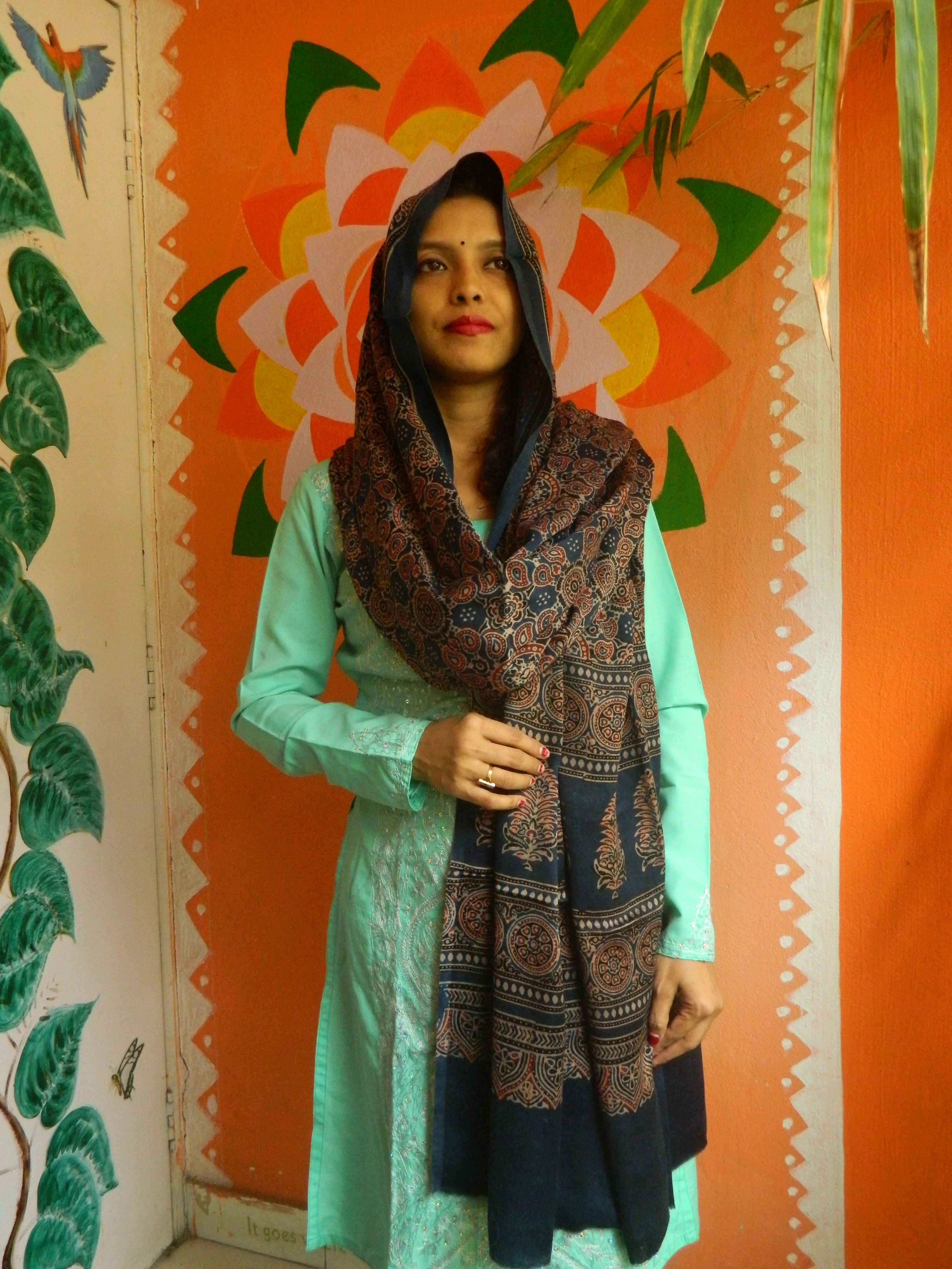 Resham - Indigo Blue Ajrakh-printed Premium Modal Silk Dupatta --Sustainably Fashionable.