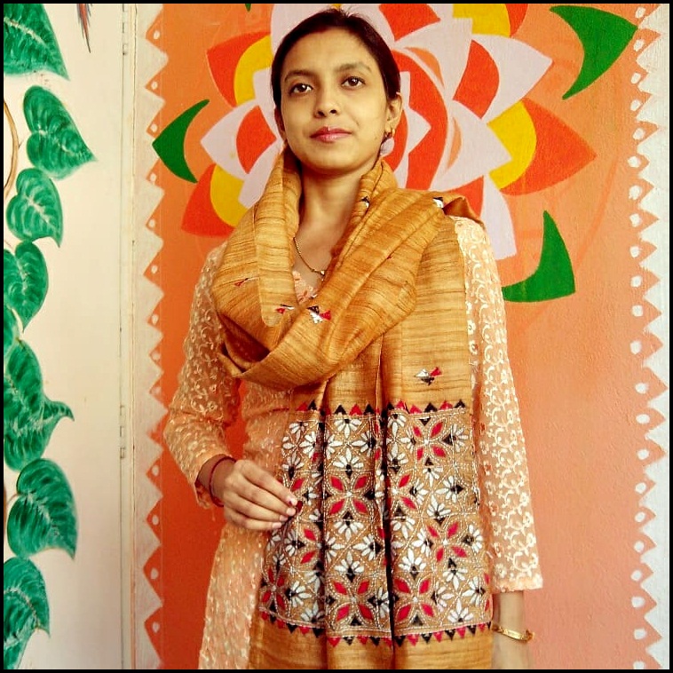 Sunrise Yellow - Bengal Nakshi Kantha Embroidered Tussar Gicha Silk Handloom Duppatta.