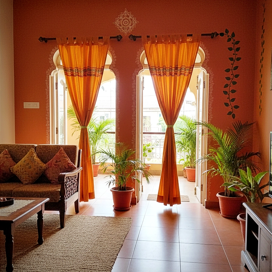 Chrome Yellow  Yorker - Handcrafted Traditional Door Curtains with Diamond Motiffs Design..