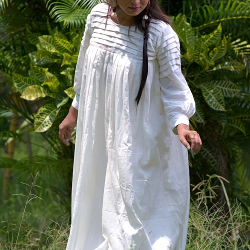 SONGS OF SILENCE- Handmade Pleated and Flared Muslin Cotton Designer wear / Summer Dress / Party Wear for Special Occasion