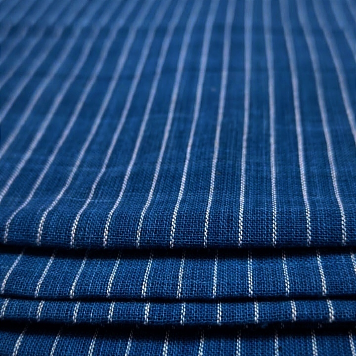 Organic Indigo Dyed Cotton Hand-Woven Premium regular Striped Fabric - [2.5Mtrs]