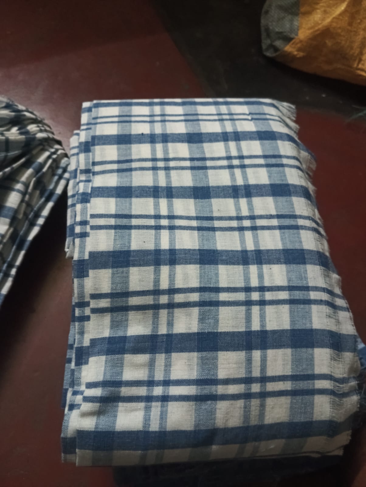 Natural Indigo Dyed 24/20 ST Cotton Hand-Woven regular Square Checked Fabric..