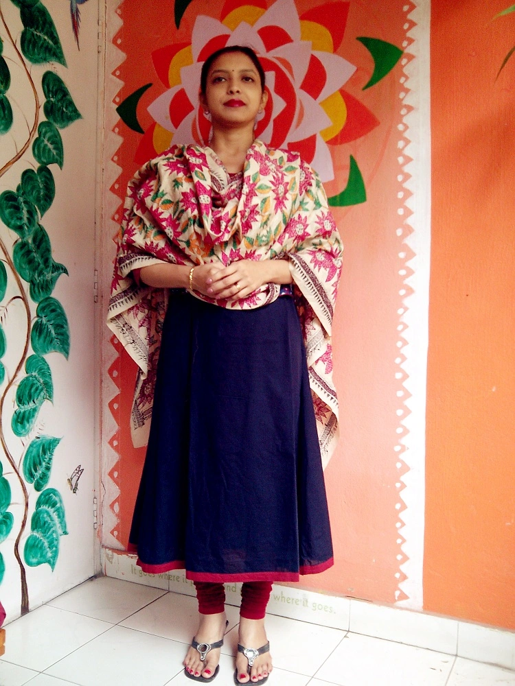 Sunflower - Kantha Stitch Hand Embroidered Art Silk Duppatta.