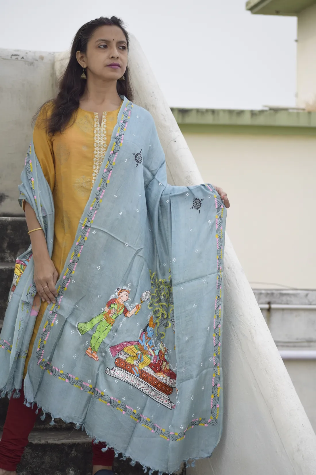 Sita Vivaha- Chrome Blue Premium Banana Silk Dupatta --Sustainably Fashionable.