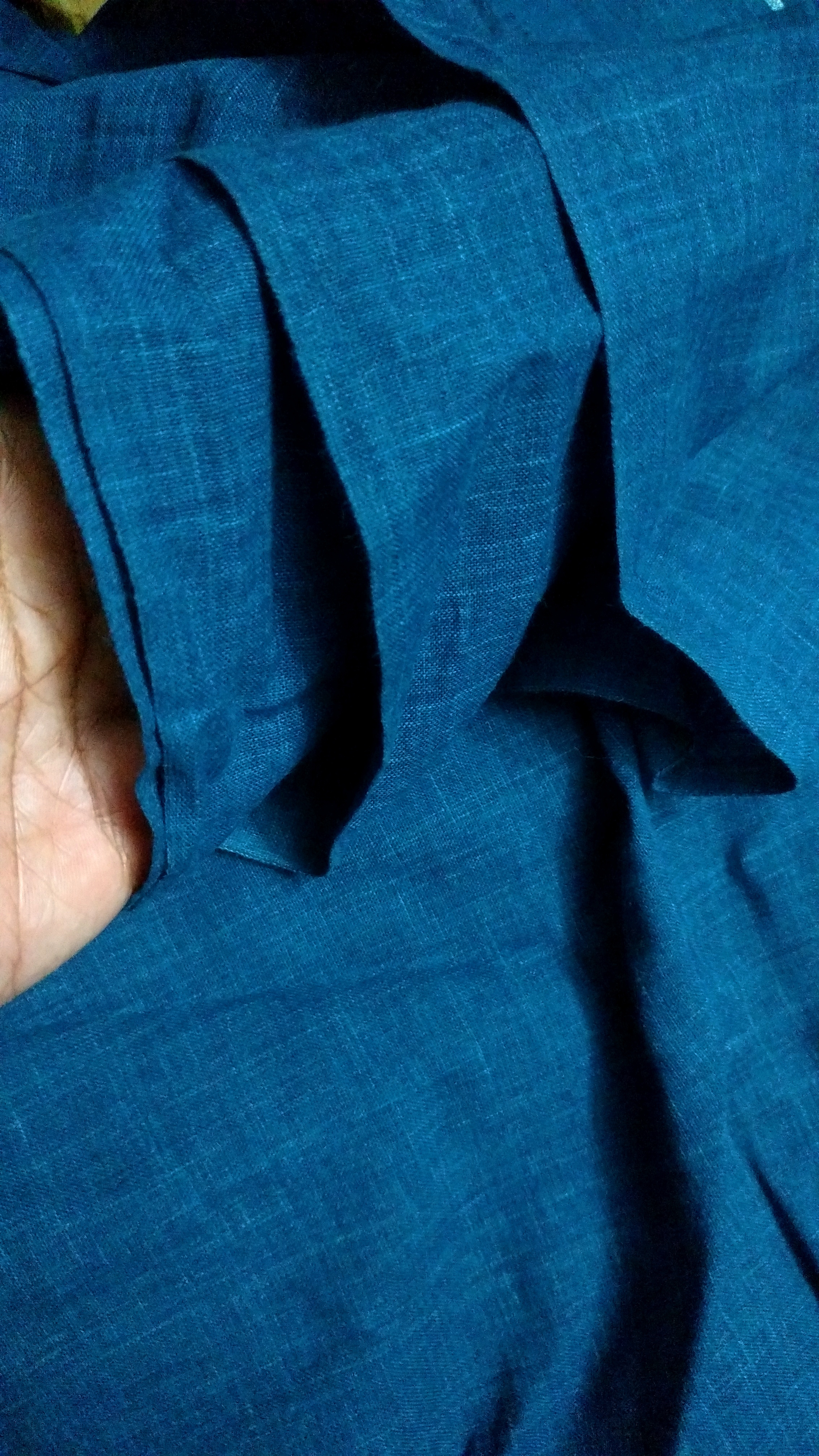 Organic Indigo Dyed 24DT Cotton Hand-Woven Solid tone Fabric.