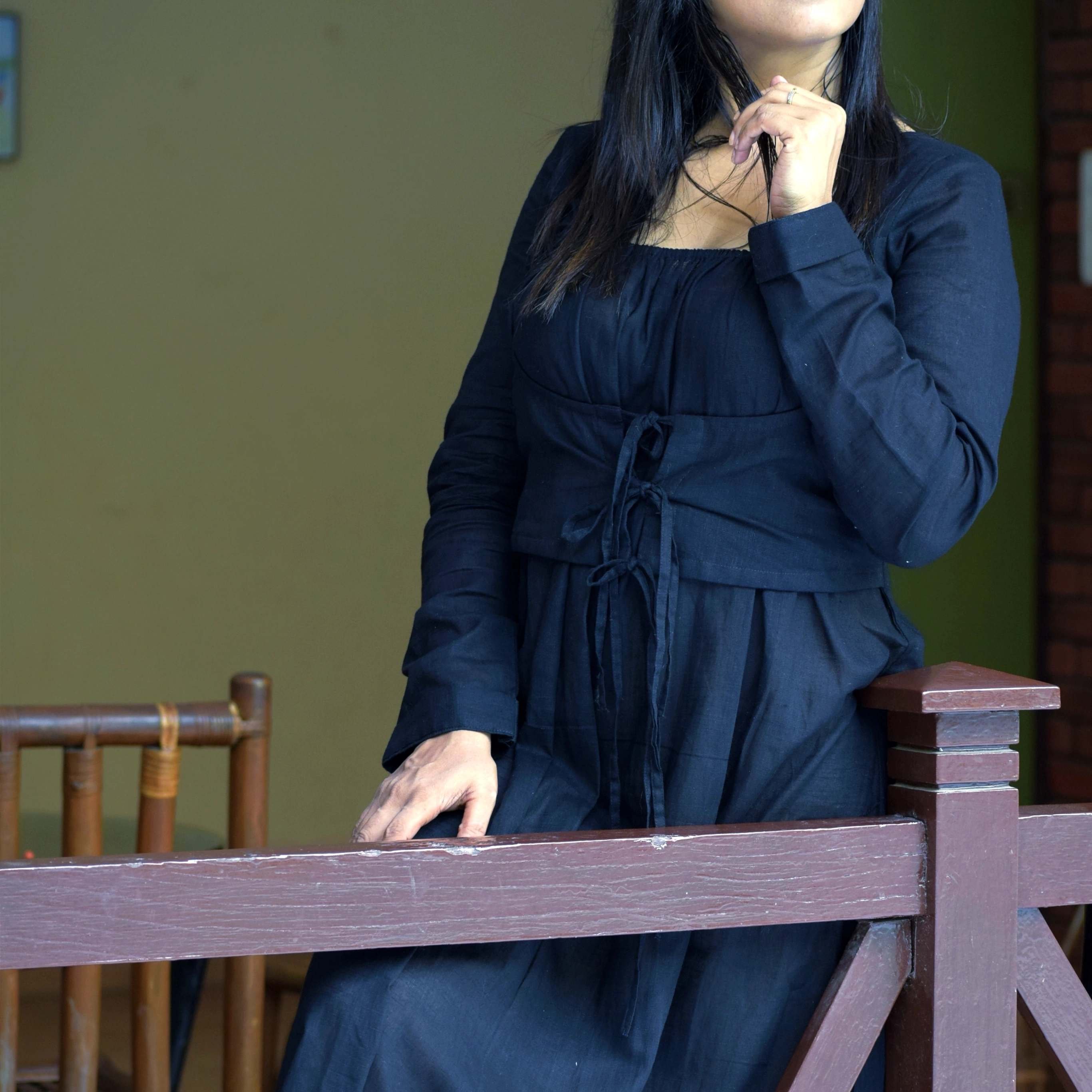 DERVISH DREAM II ~ Front Lace Up,Corset Shape Handmade Flared Cotton full sleeves Summer Dress / Party Wear.