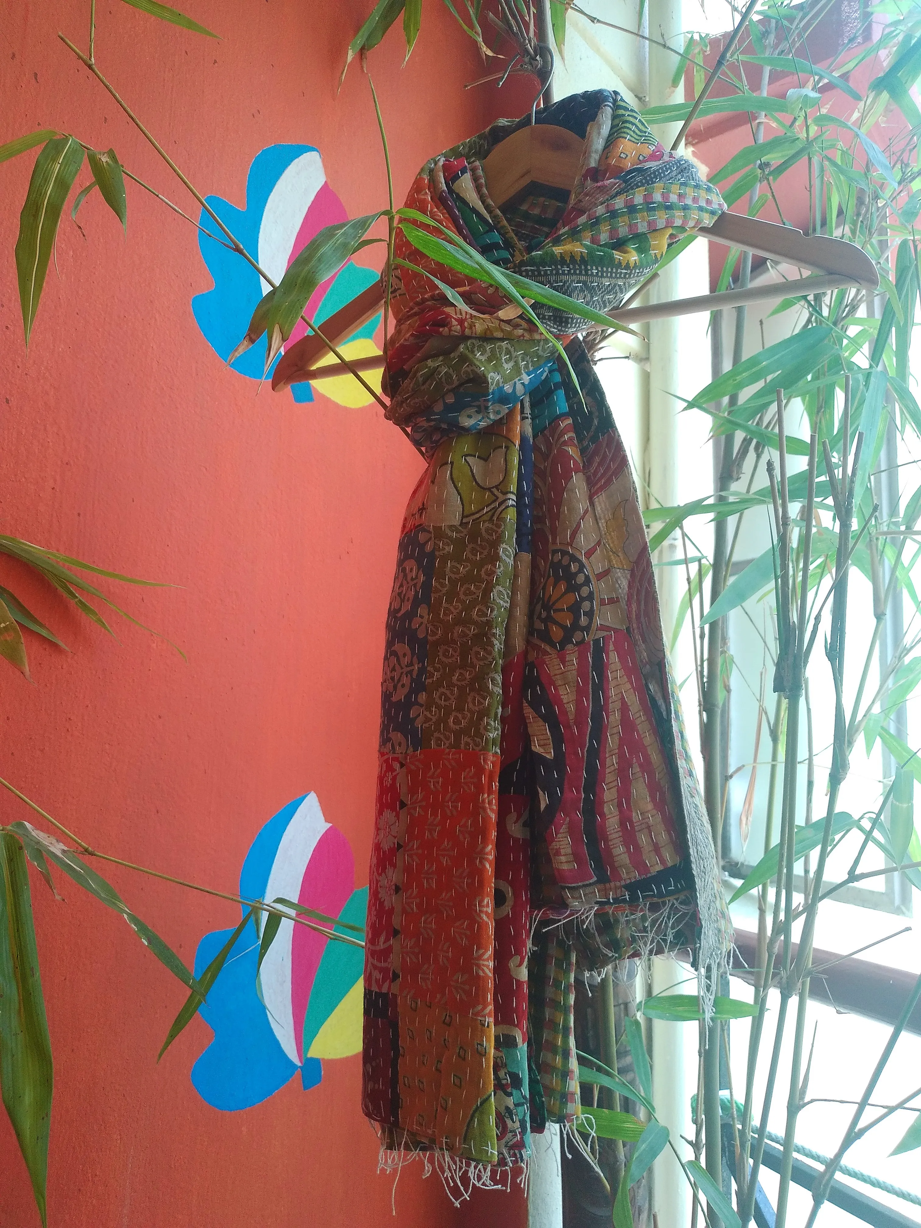 Mélange - Reversible Patchwork Pattern Kantha Stitch Hand Embroidered Cotton Duppatta.