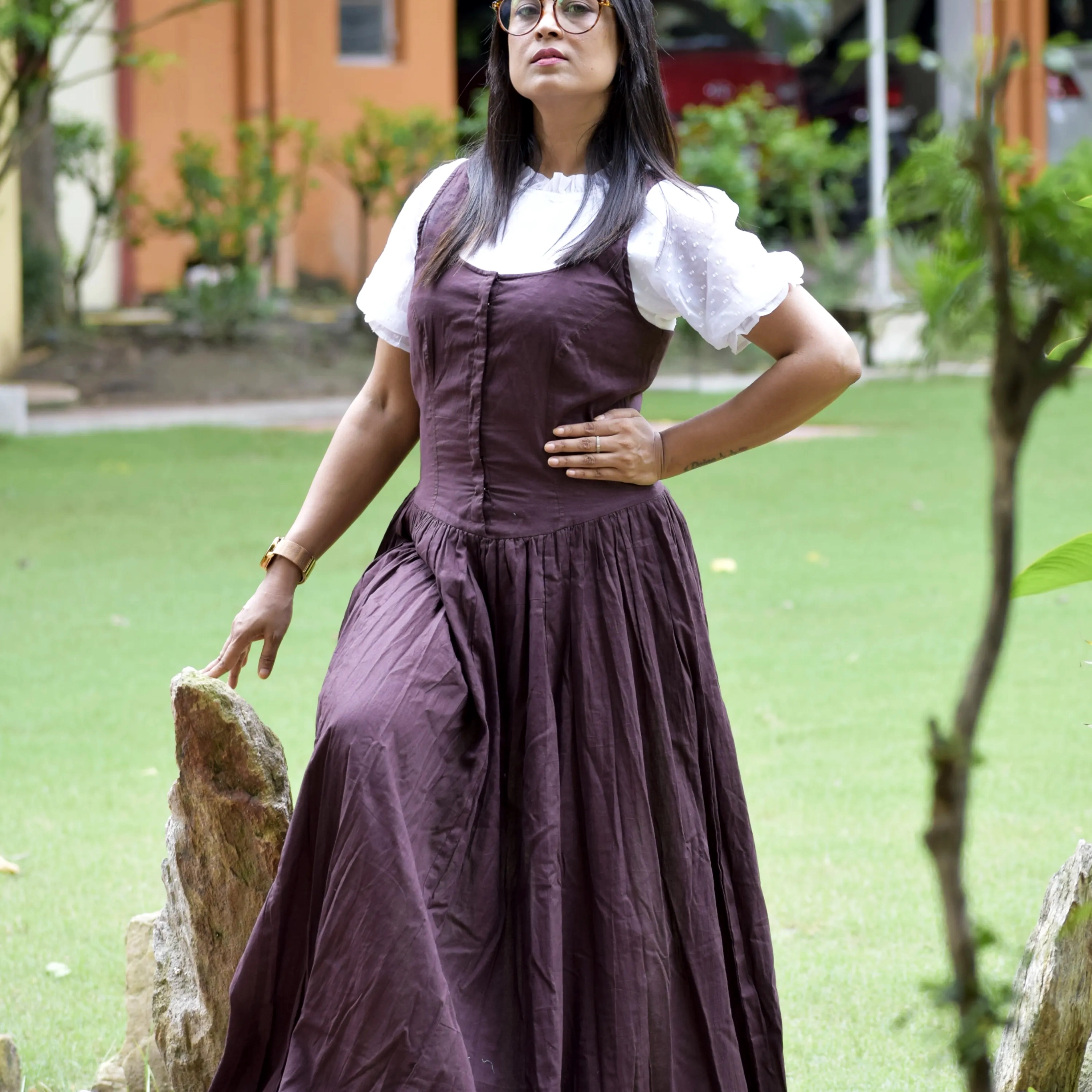 PRINCESS SAGA ll - Handcrafted Cocoa Brown flared designer attire ideal for celebrations and party .