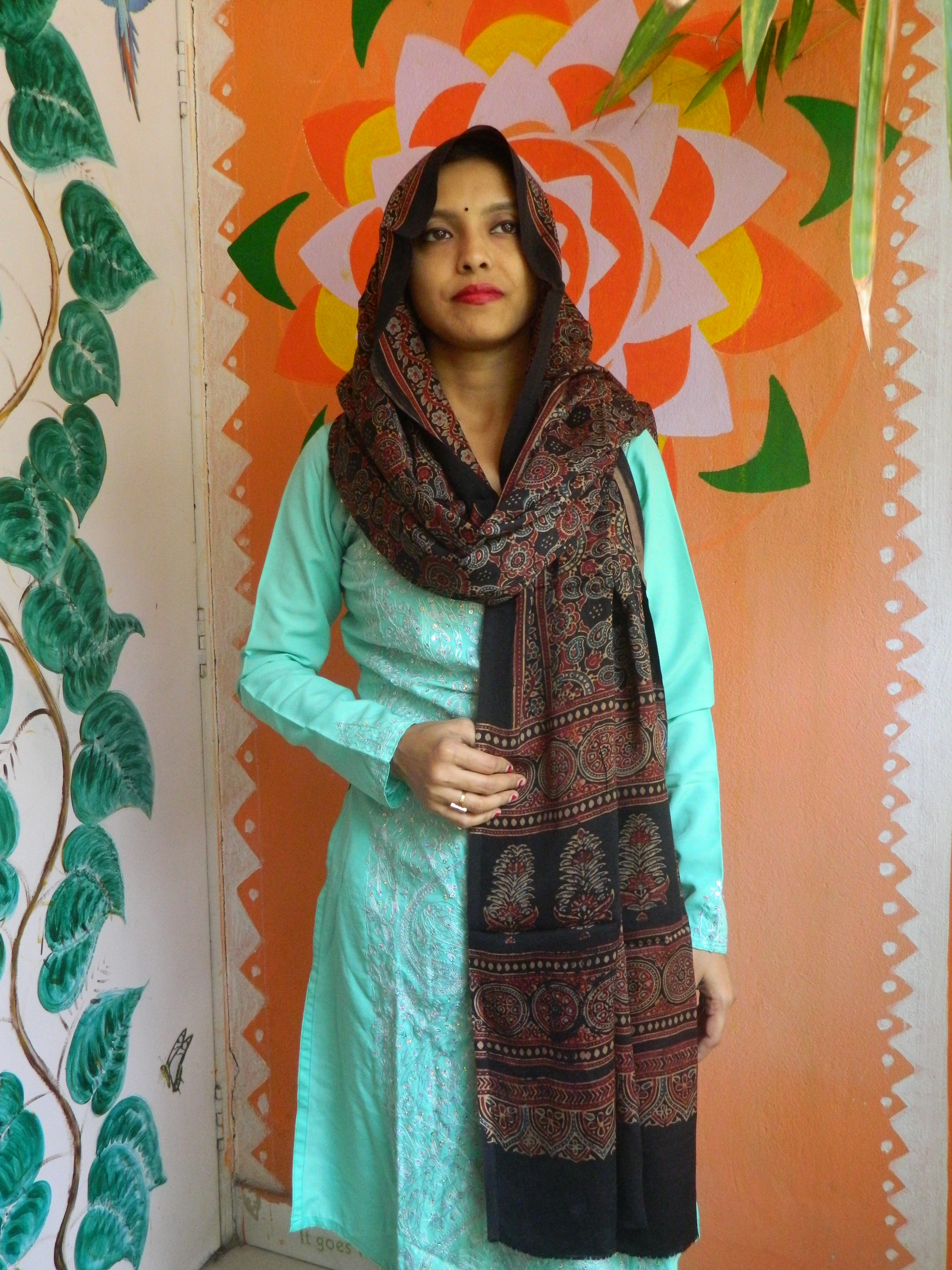 Mehfil- Rust Brown & Black Ajrakh-printed Premium Modal Silk Dupatta --Sustainably Fashionable.