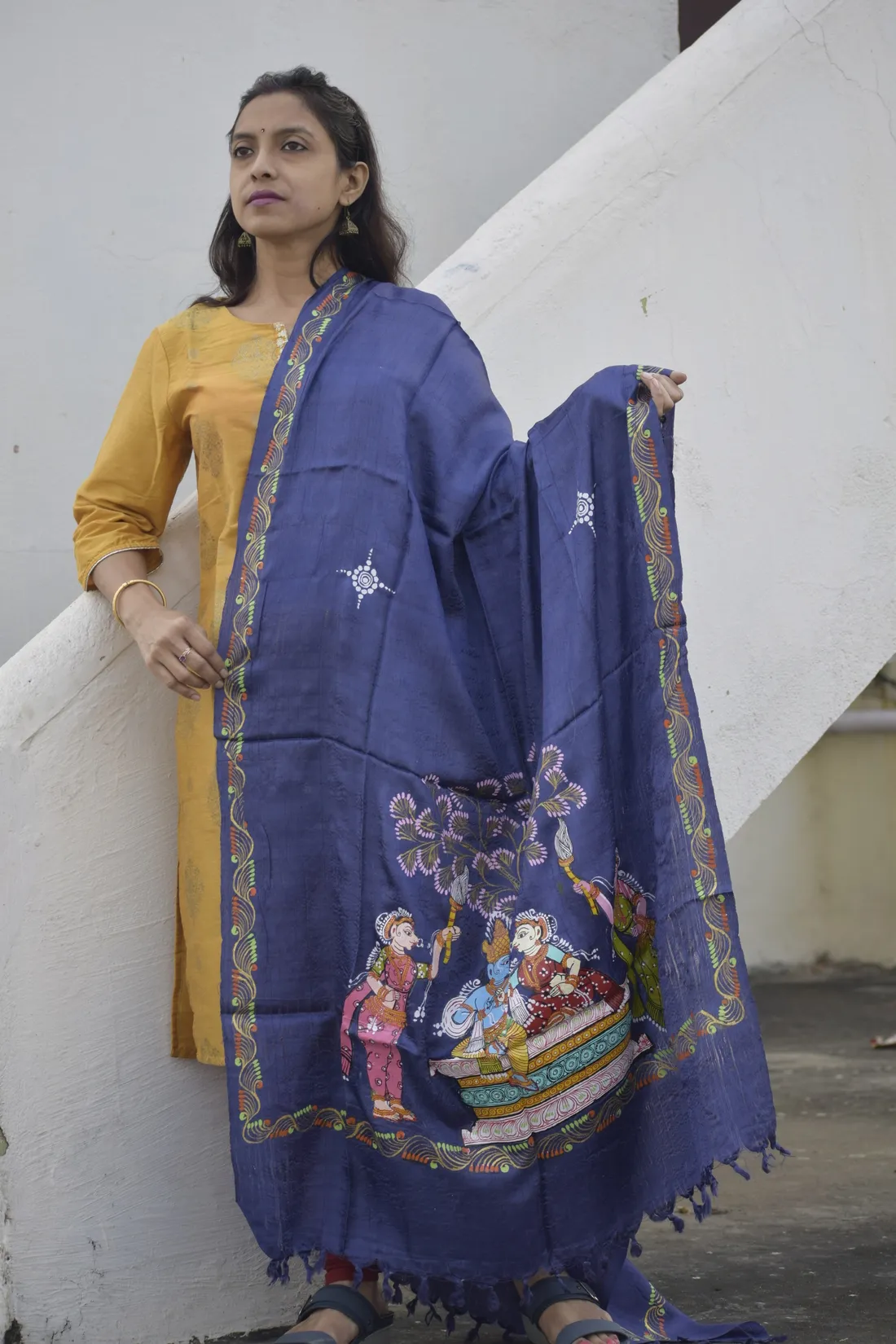 Raas Leela- Chrome Blue Premium Banana Silk Dupatta --Sustainably Fashionable.