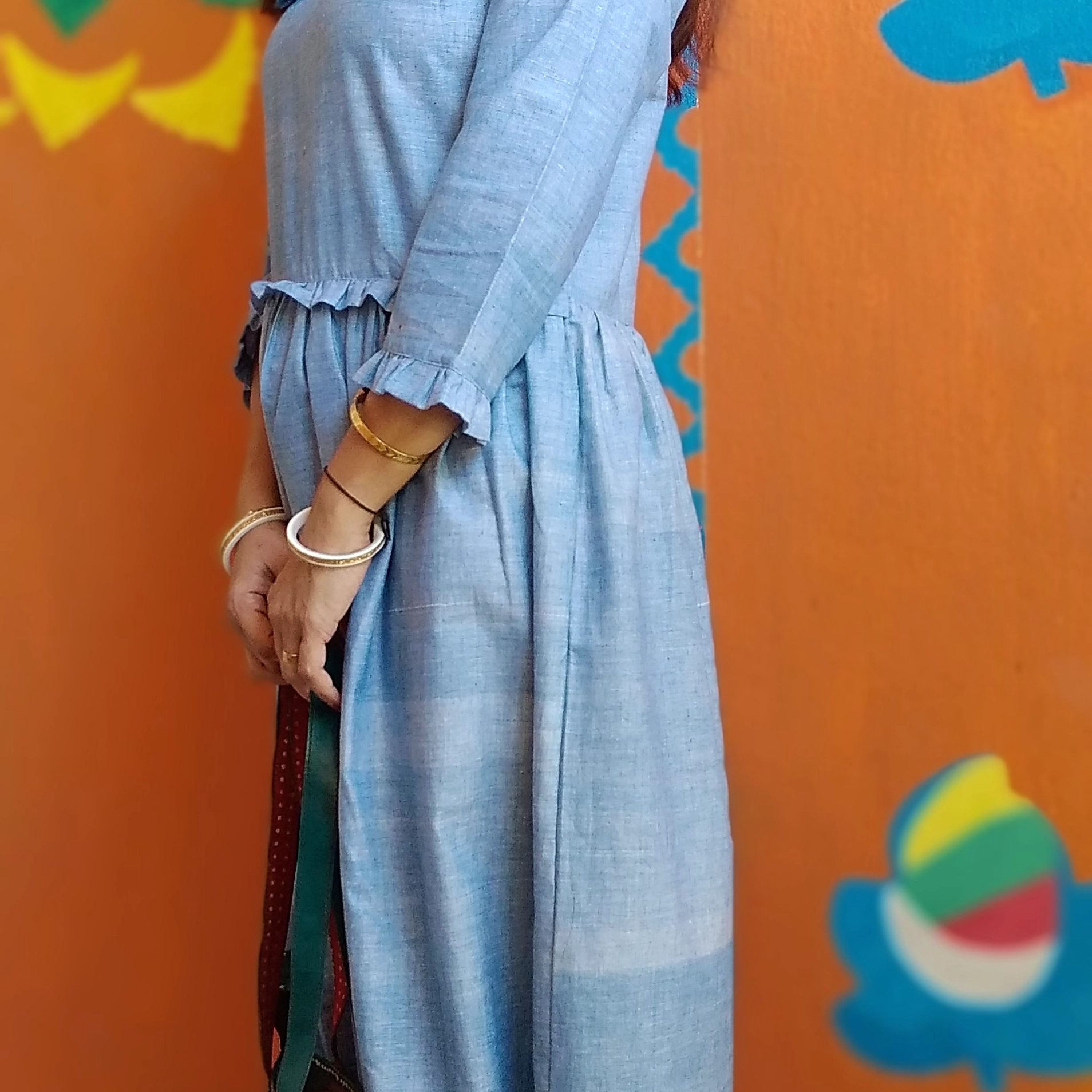 SOLISTICE- Ruffle Trim Flounce Sleeve Flared Summer Cotton Designer wear / Party Wear.