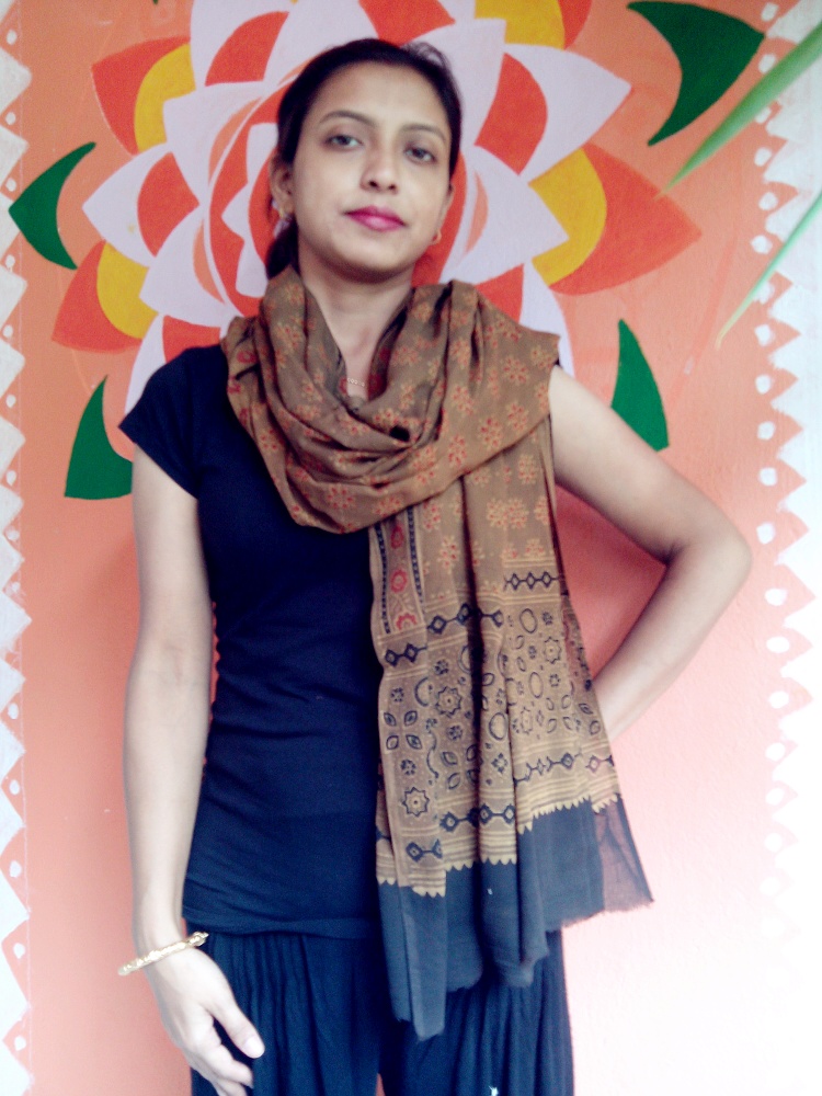 Fursaat - -Chrome Yellow Ajrakh-Printed Premium HandWoven Muslin Cotton Dupatta --Your Fashion Accessory.