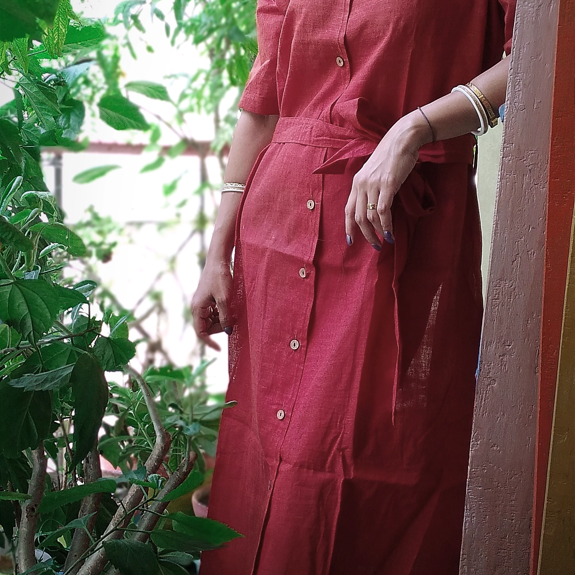 MANILA JOY ~ Round Neck,Button Down Short Sleeves flared bottom Summer Wear.