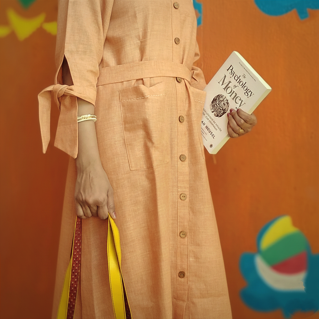 CRYSTAL ll- Tie Knot 3 Quater Sleeves Flared Belted Summer Cotton Designer wear.