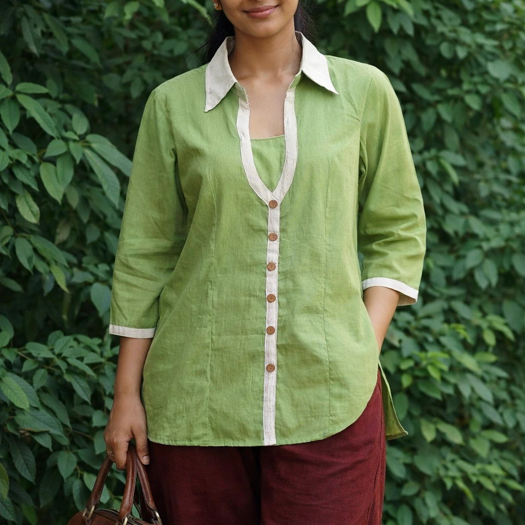 GREEN MILES - Side Frilled,Sleeves pleated Shallow Neck Top in Mint Green.