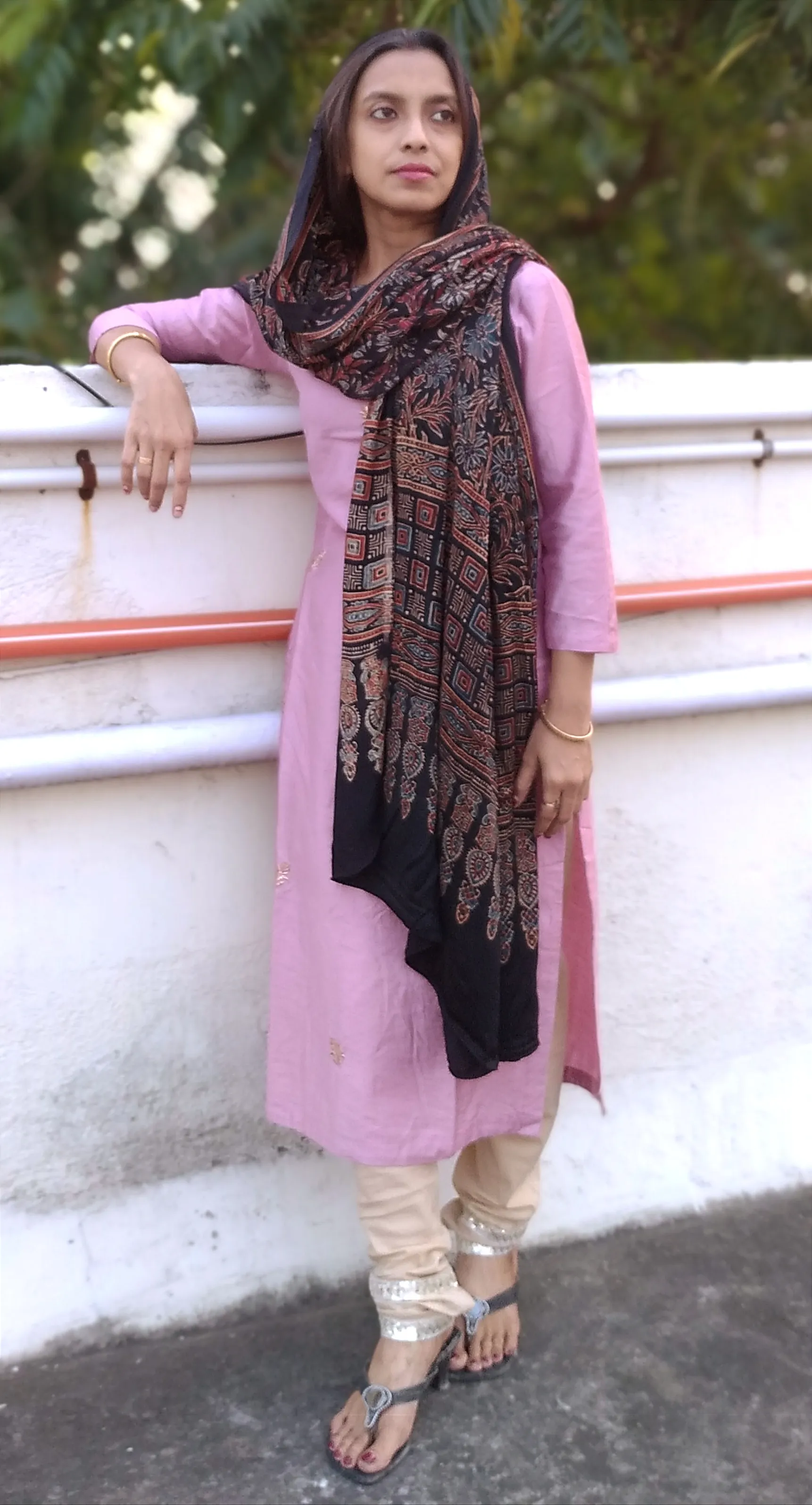 Nazuk- Rust Brown & Black Ajrakh-printed Premium Modal Silk Dupatta --Sustainably Fashionable.