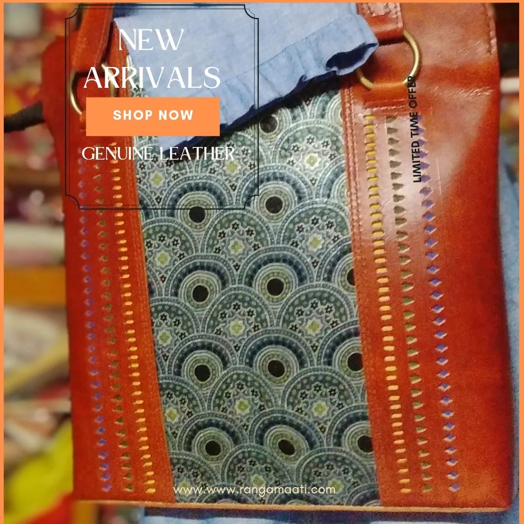 Chic Carry - Handcrafted Ajrakh Mashru Silk & Cruelty Free Leather Sling Bag