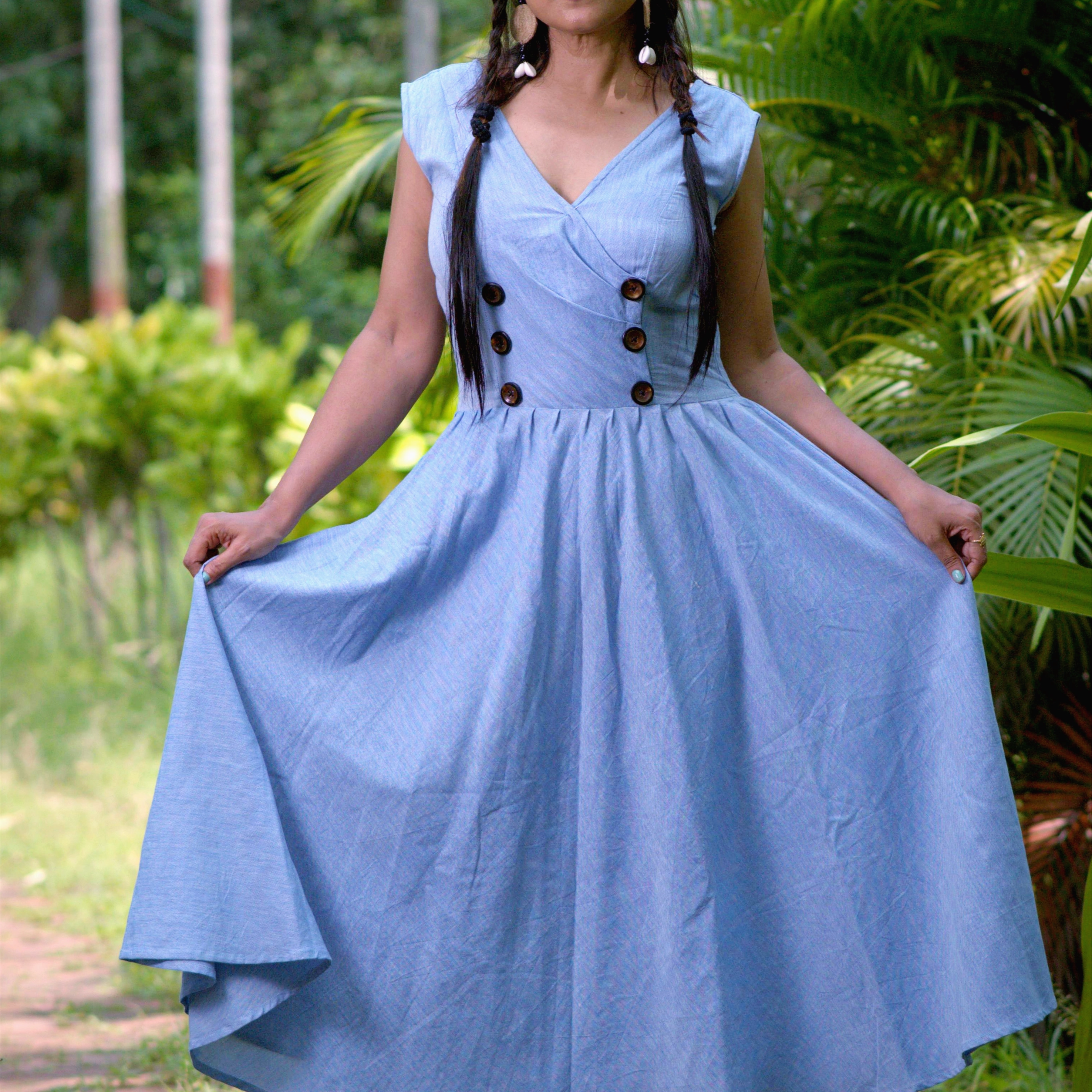 MERMAID'S QUEST ~ Double Breasted front button Midi Tank Linen Cotton Summer Dress / Party Wear for every occasion.