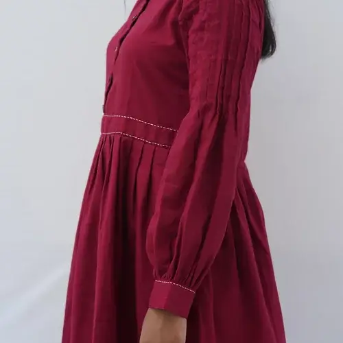 JADE ll - Ruffle Cuffed Semi Lantern Sleeved,Collared Button down Flared Summer Cotton  Party Wear.