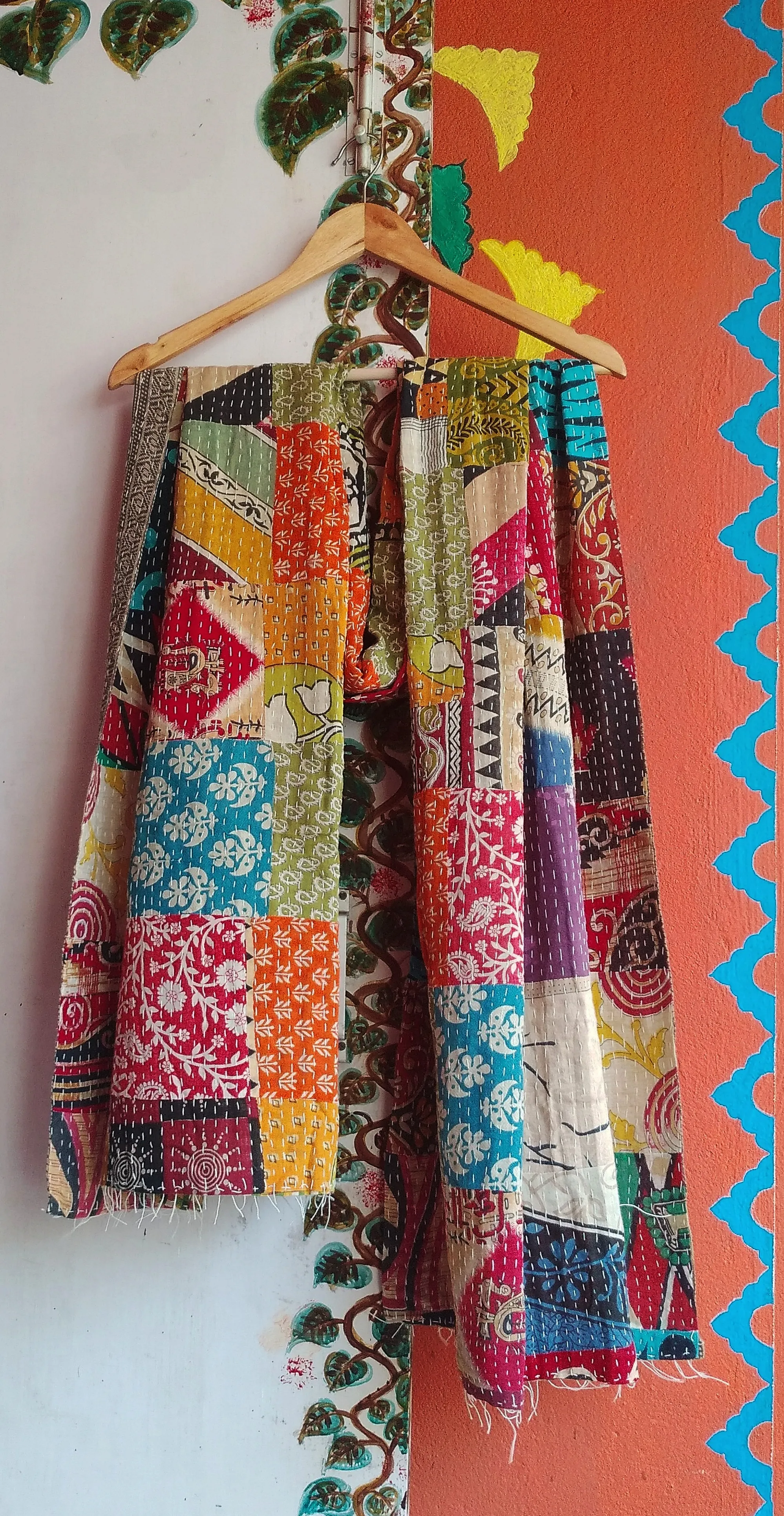 Medley - Reversible Patchwork Pattern Kantha Stitch Hand Embroidered Cotton Duppatta.