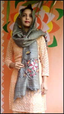 Steel Grey - Bengal Nakshi Kantha Embroidered Tussar Gicha Silk Handloom Duppatta.